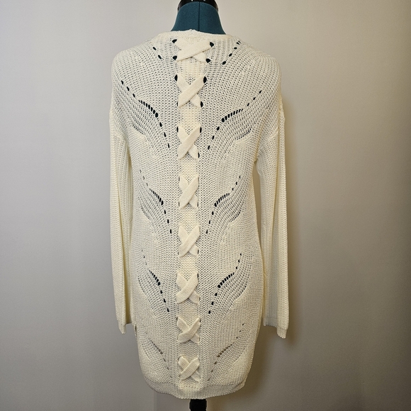 👍Pink Rose white dropped shoulder long sleeve knit sweater cardigan S US - Picture 4 of 8